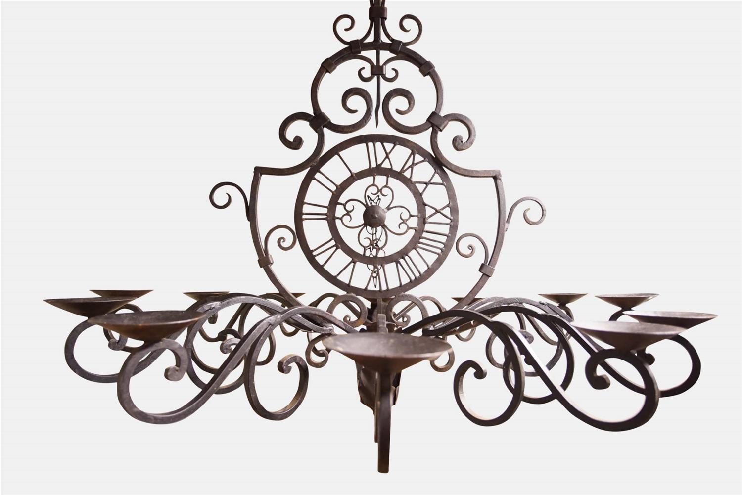 Large Wrought Iron Chandelier, 1950s Large Wrought Iron Chandelier, 1950s